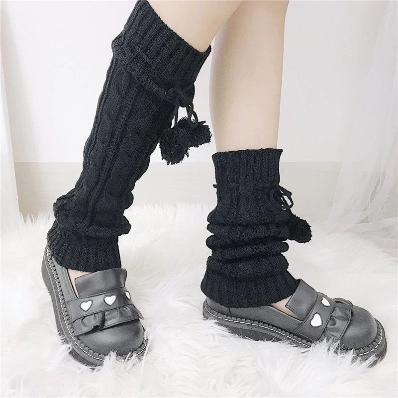Women’s Sweet Pure Color Knitted Leg Warmers With Balls 4 Women’s Sweet Pure Color Knitted Leg Warmers With Balls - Image 2