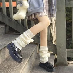 Women’s Sweet Pure Color Knitted Leg Warmers With Balls