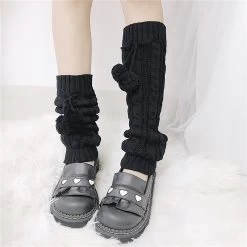 Women’s Sweet Pure Color Knitted Leg Warmers With Balls 9 Women’s Sweet Pure Color Knitted Leg Warmers With Balls -Kawaii Fashion Shop Japanese Women s Lolita Sweet and Soft Girl Hair Balls Piled Socks JK Knee Pads Socks 3