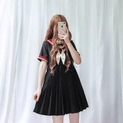 Whisper Retro Kawaii Dress -Kawaii Fashion Shop Japanese college style sweet lolita dress student jk uniform embroidery navy collar victorian dress kawaii girl 2
