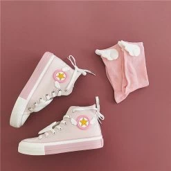 Pink Cardcaptor Sakura Wings Canvas Shoes -Kawaii Fashion Shop Japanese sweet lolita shoes kawaii girl tea party princess kawaii Magic Girl Cardcaptor Sakura women shoes 2