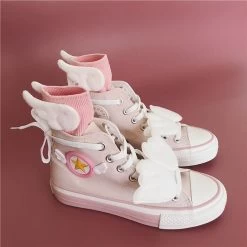 Pink Cardcaptor Sakura Wings Canvas Shoes -Kawaii Fashion Shop Japanese sweet lolita shoes kawaii girl tea party princess kawaii Magic Girl Cardcaptor Sakura women shoes 3