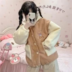 Kawaii Bear Biscuit Harajuku Hoodie -Kawaii Fashion Shop Kawaii Anime Hoodies Women Bear Print Winter 2021 Thicken Warm Hoodie Cute Splicing Long Sleeve Hooded 3