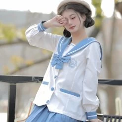 Kawaii Blue JK Sailor Uniform Skirt Suit -Kawaii Fashion Shop Kawaii Blue JK Sailor Uniform Skirt Suit 5
