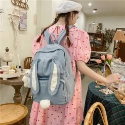 Kawaii Bunny Backpack -Kawaii Fashion Shop Kawaii Bunny Backpack Japanese White High School Girl School Bag 3D Rabbit Tail Bag Large Capacity 2