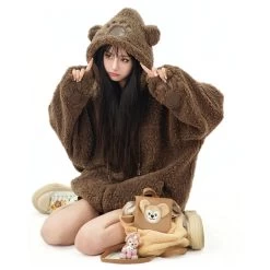 Kawaii Cartoon Bear Ears Hooded Thickened Coat 13 Kawaii Cartoon Bear Ears Hooded Thickened Coat -Kawaii Fashion Shop Kawaii Cartoon Bear Ears Hooded Thickened Coat 2