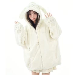 Kawaii Cartoon Bear Ears Hooded Thickened Coat