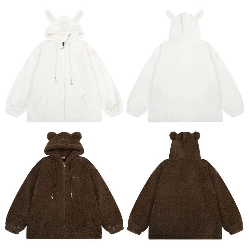 Kawaii Cartoon Bear Ears Hooded Thickened Coat 6 Kawaii Cartoon Bear Ears Hooded Thickened Coat - Image 4