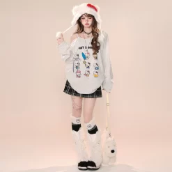 Kawaii Cartoon Hello Kitty Embroidered Off-shoulder Sweater 12 Kawaii Cartoon Hello Kitty Embroidered Off-shoulder Sweater -Kawaii Fashion Shop Kawaii Cartoon Hello Kitty Embroidered Off shoulder Sweater 1