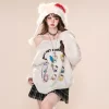 Kawaii Cartoon Hello Kitty Embroidered Off-shoulder Sweater -Kawaii Fashion Shop Kawaii Cartoon Hello Kitty Embroidered Off shoulder Sweater 4