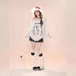 Kawaii Cartoon Hello Kitty Embroidered Off-shoulder Sweater 14 Kawaii Cartoon Hello Kitty Embroidered Off-shoulder Sweater -Kawaii Fashion Shop Kawaii Cartoon Hello Kitty Embroidered Off shoulder Sweater 6