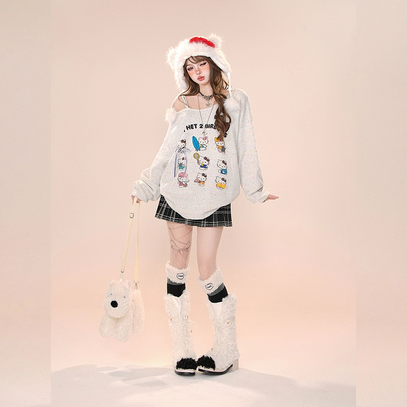 Kawaii Cartoon Hello Kitty Embroidered Off-shoulder Sweater 8 Kawaii Cartoon Hello Kitty Embroidered Off-shoulder Sweater - Image 6