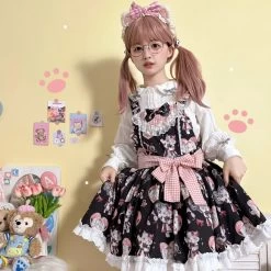 Kawaii Cartoon Kitten Print Lolita JSK Skirt 15 Kawaii Cartoon Kitten Print Lolita JSK Skirt -Kawaii Fashion Shop Kawaii Cartoon Kitten Print Lolita JSK Skirt 6