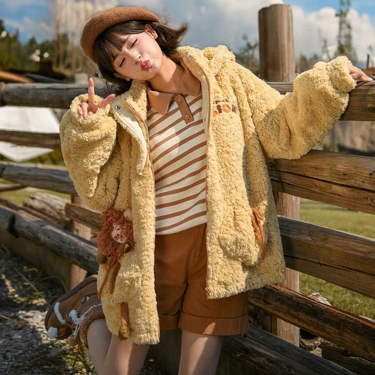 Kawaii Cartoon Lion Plush Hooded Coat 5 Kawaii Cartoon Lion Plush Hooded Coat - Image 3