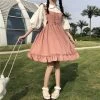 Kawaii Japanese Soft Girl Dress -Kawaii Fashion Shop Kawaii Clothing Japanese Fashion Lolita Soft Girl Clothes Teen Overall Dress Women Suspenders Lantern Sleeve Doll