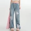 Kawaii Cute Cartoon Kitten Print Straight Jeans -Kawaii Fashion Shop Kawaii Cute Cartoon Kitten Print Straight Jeans 6