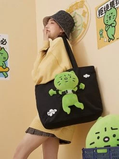 Kawaii Cute Green Cat Canvas Shoulder Bag -Kawaii Fashion Shop Kawaii Cute Green Cat Canvas Shoulder Bag 5