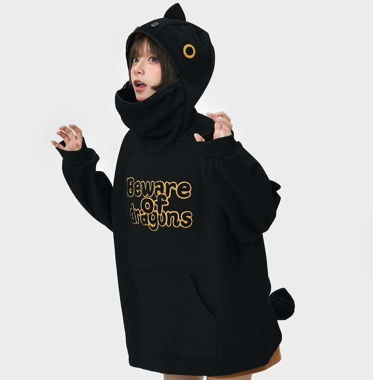 Kawaii Cute Little Black Dragon Design Hoodie 3 Kawaii Cute Little Black Dragon Design Hoodie