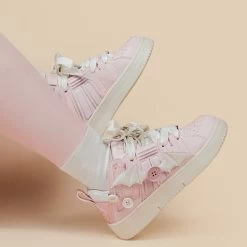 Kawaii Cute Pink Loli Style Flat Sneakers -Kawaii Fashion Shop Kawaii Cute Pink Loli Style Flat Sneakers 8