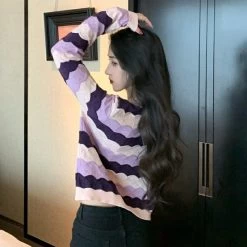 Kawaii Double Color Striped Cardigan -Kawaii Fashion Shop Kawaii Double Color Striped Cardigan 2