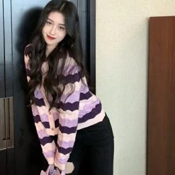 Kawaii Double Color Striped Cardigan -Kawaii Fashion Shop Kawaii Double Color Striped Cardigan 3