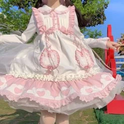 Kawaii Slim Long Sleeve With Shirt Lolita Dress Set -Kawaii Fashion Shop Kawaii Dress With Shirt Lolita Set Large Size Loose Slim Loli Jsk Long Sleeve Shirt Cute 2