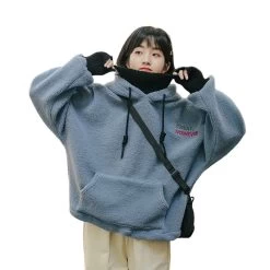 Kawaii Fake Two-piece Lamb Fleece Hoodie -Kawaii Fashion Shop Kawaii Fake Two piece Lamb Fleece Hoodie 4