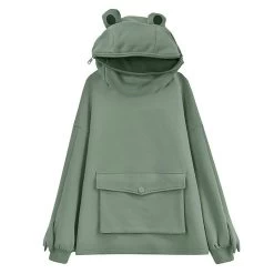 Kawaii Frog Hoodie 12 Kawaii Frog Hoodie -Kawaii Fashion Shop Kawaii Frog Shape Design Pullover Sweatershirt WomenCute Long Sleeve Hoodies With Big Pocket Decoration Harajuku Clothes 4