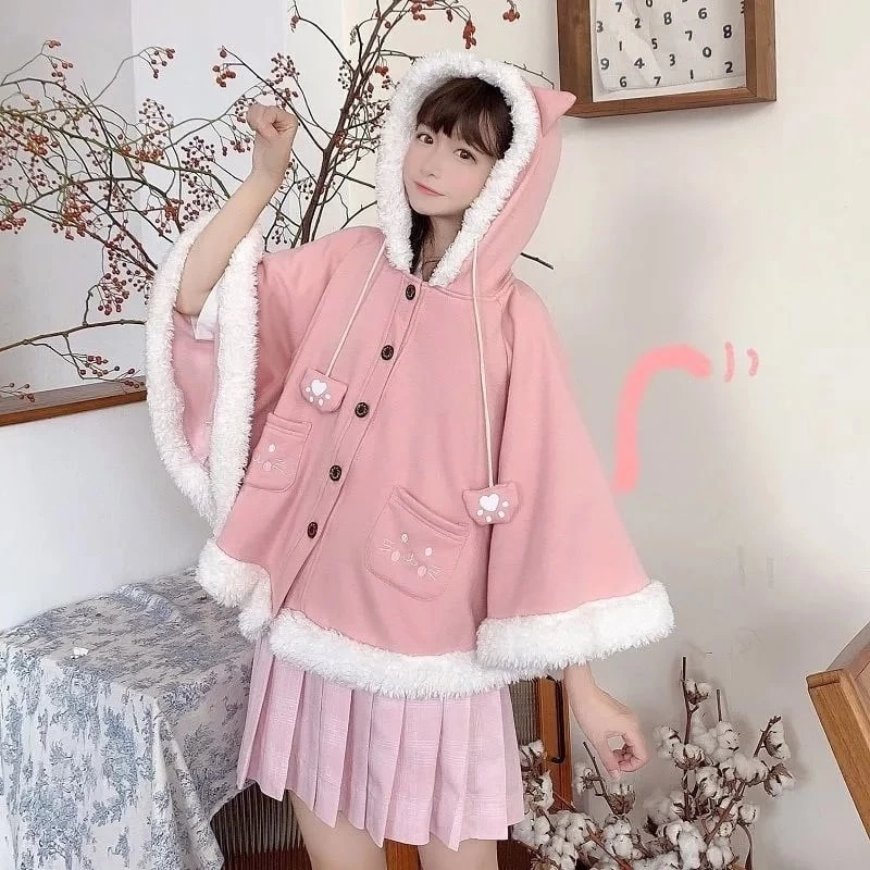 Kawaii Pink Cat Ears Cape Coat 5 Kawaii Pink Cat Ears Cape Coat - Image 3