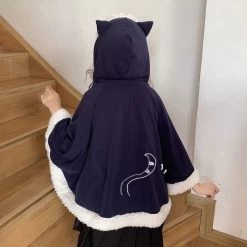 Kawaii Pink Cat Ears Cape Coat 11 Kawaii Pink Cat Ears Cape Coat -Kawaii Fashion Shop Kawaii Girl Lolita Cape Coat Autumn Winter Long Sleeve Fake Fur Cardigan Cat Ears Plush Cloak 4