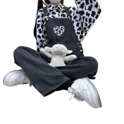 Kawaii Girls Black Love Denim Overalls 16 Kawaii Girls Black Love Denim Overalls -Kawaii Fashion Shop Kawaii Girls Black Love Denim Overalls 4