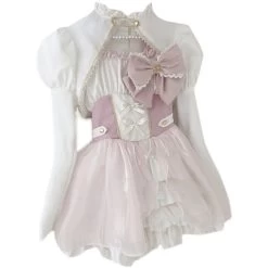 Kawaii Sweet Cherry Pink Lolita JSK Dress -Kawaii Fashion Shop Kawaii Girls Spring Cherry Blossom Pink High Waist Lolita Dress Cute Loli Strap Vestidos Big Bowknot 4