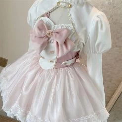 Kawaii Sweet Cherry Pink Lolita JSK Dress -Kawaii Fashion Shop Kawaii Girls Spring Cherry Blossom Pink High Waist Lolita Dress Cute Loli Strap Vestidos Big Bowknot 5