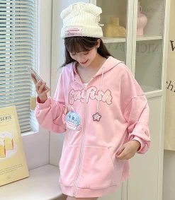 Kawaii Girly Style Pink 3D Cartoon Octopus Embroidery Coat -Kawaii Fashion Shop Kawaii Girly Style Pink 3D Cartoon Octopus Embroidery Coat 11