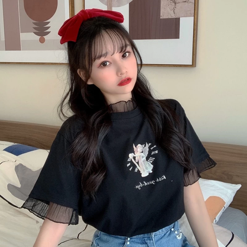 Kawaii Gothic Angel Print T-Shirt 3 Kawaii Gothic Angel Print T-Shirt