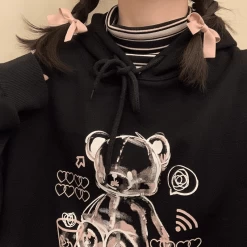 Kawaii Cartoon Bear Pullover Hoodie -Kawaii Fashion Shop Kawaii Hoodie Women Spring 2022 Cartoon Bear Pullover Egirl Cute Clothes Japanese Harajuku Anime Hoodie Sweatsuit 2