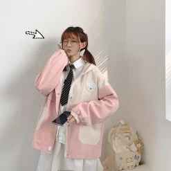 Kawaii Double Color Coat With Hooded 11 Kawaii Double Color Coat With Hooded -Kawaii Fashion Shop Kawaii Japanese Cute Girl Spring Sweet Lovely Little White Bear Loose Hooded Jacket Women s Harajuku 3