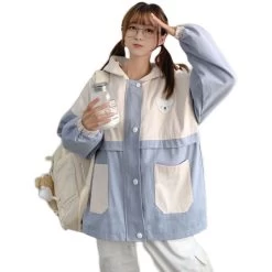 Kawaii Double Color Coat With Hooded 12 Kawaii Double Color Coat With Hooded -Kawaii Fashion Shop Kawaii Japanese Cute Girl Spring Sweet Lovely Little White Bear Loose Hooded Jacket Women s Harajuku 4