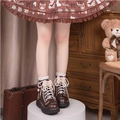 Kawaii Japanese Pink Bear Bow Tie Lolita Martin Boots -Kawaii Fashion Shop Kawaii Japanese Pink Bear Bow Tie Lolita Martin Boots 7