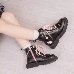 Kawaii Japanese Pink Bear Bow Tie Lolita Martin Boots -Kawaii Fashion Shop Kawaii Japanese Pink Bear Bow Tie Lolita Martin Boots 8