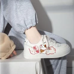 Kawaii Japanese Style Hand-Painted Lucky Cat Print Sneakers -Kawaii Fashion Shop Kawaii Japanese Style Hand Painted Lucky Cat Print Sneakers 4