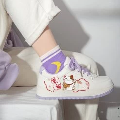 Kawaii Japanese Style Hand-Painted Lucky Cat Print Sneakers -Kawaii Fashion Shop Kawaii Japanese Style Hand Painted Lucky Cat Print Sneakers 8
