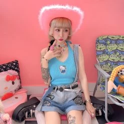Kawaii Japanese Y2K Style Hello Kitty Printed Vest -Kawaii Fashion Shop Kawaii Japanese Y2K Style Hello Kitty Printed Vest 8