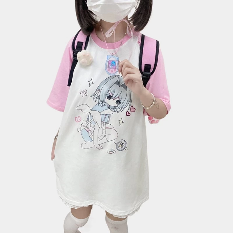 Kawaii Jirai Kei Style Pink Cartoon Print T-shirt 3 Kawaii Jirai Kei Style Pink Cartoon Print T-shirt