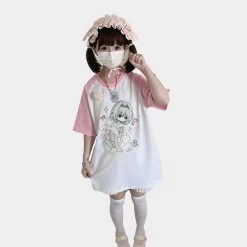Kawaii Jirai Kei Style Pink Cartoon Print T-shirt 11 Kawaii Jirai Kei Style Pink Cartoon Print T-shirt -Kawaii Fashion Shop Kawaii Jirai Kei Style Pink Cartoon Print T shirt 4