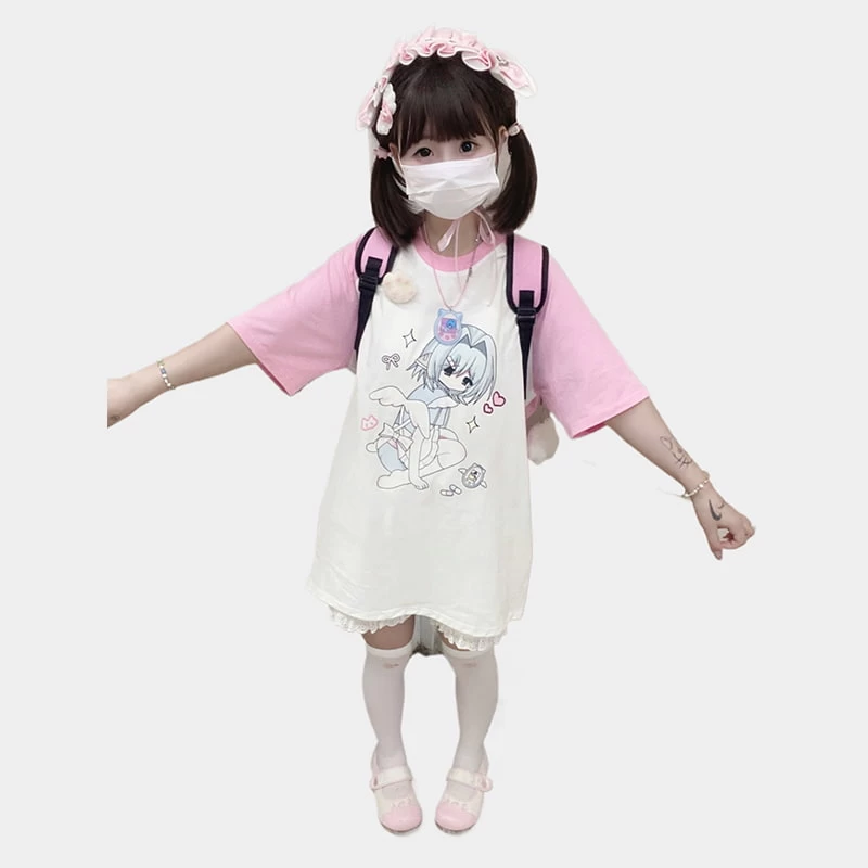 Kawaii Jirai Kei Style Pink Cartoon Print T-shirt 7 Kawaii Jirai Kei Style Pink Cartoon Print T-shirt - Image 5