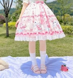 Kawaii Kitty Print Knot Lolita JSK Dress 10 Kawaii Kitty Print Knot Lolita JSK Dress -Kawaii Fashion Shop Kawaii Kitty Print knot Lolita JSK Dress 5