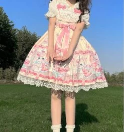 Kawaii Kitty Print Knot Lolita JSK Dress 11 Kawaii Kitty Print Knot Lolita JSK Dress -Kawaii Fashion Shop Kawaii Kitty Print knot Lolita JSK Dress 6