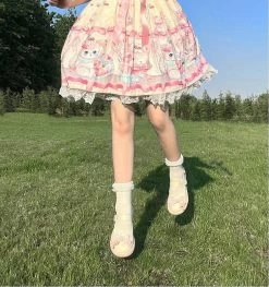 Kawaii Kitty Print Knot Lolita JSK Dress 12 Kawaii Kitty Print Knot Lolita JSK Dress -Kawaii Fashion Shop Kawaii Kitty Print knot Lolita JSK Dress 7