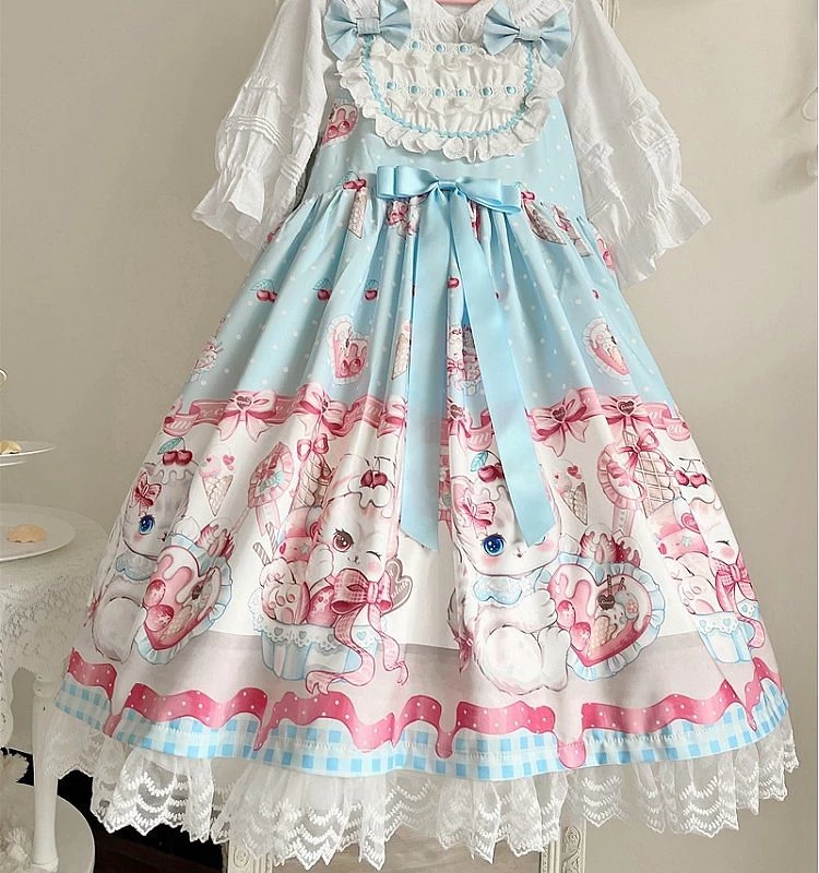 Kawaii Kitty Print Knot Lolita JSK Dress 8 Kawaii Kitty Print Knot Lolita JSK Dress - Image 6